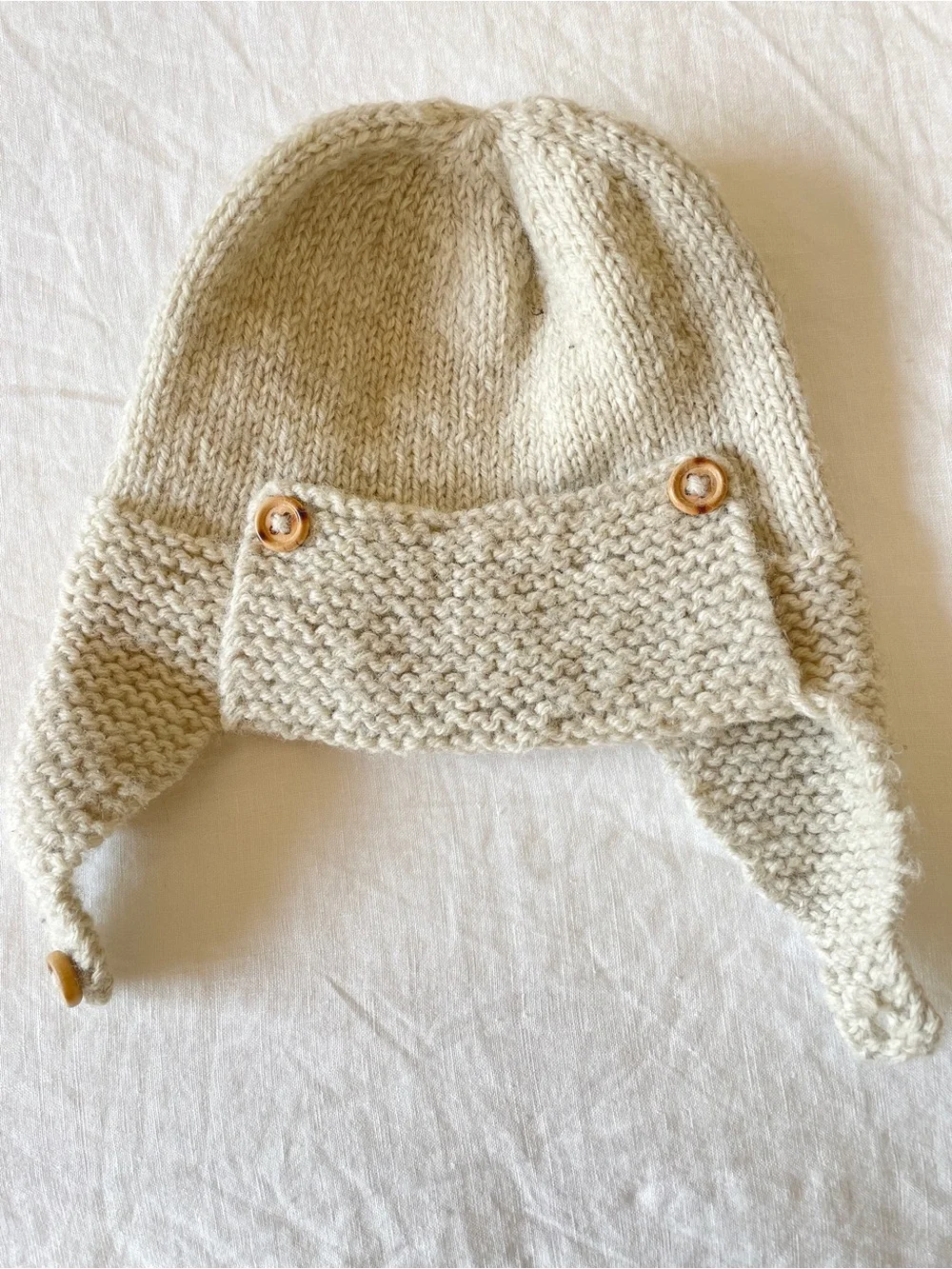 Kids Knit Earflap Hat with Button Detail - Cream